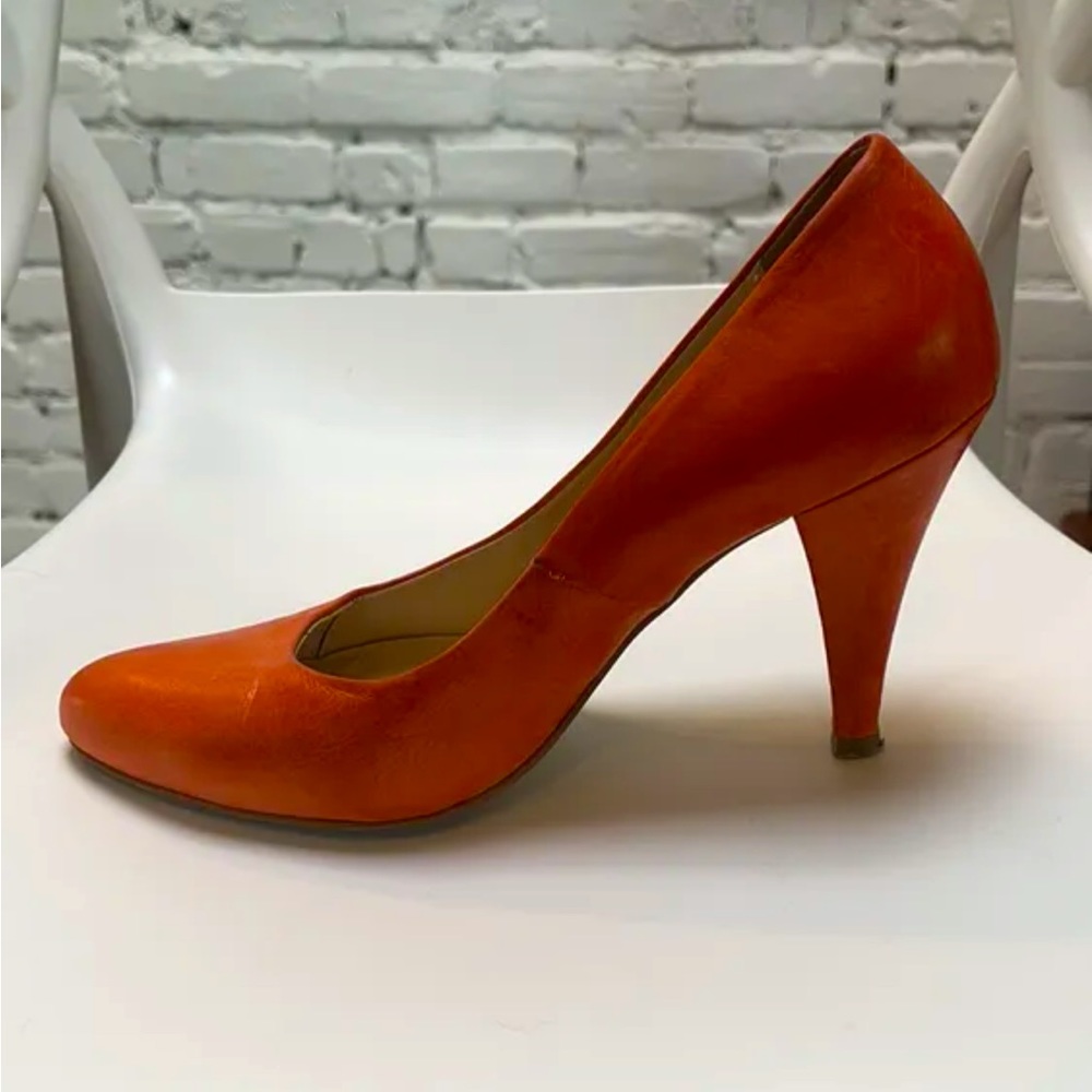 Orange leather heels